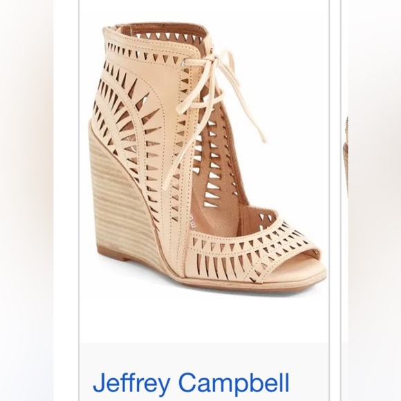 Jeffrey Campbell Rodillo Cutout Hi Wedge Peep Sandals Nude Size 9 - Picture 1 of 10